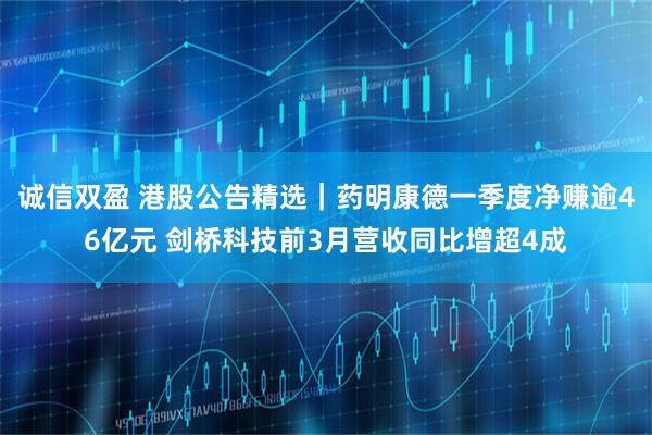 诚信双盈 港股公告精选｜药明康德一季度净赚逾46亿元 剑桥科技前3月营收同比增超4成